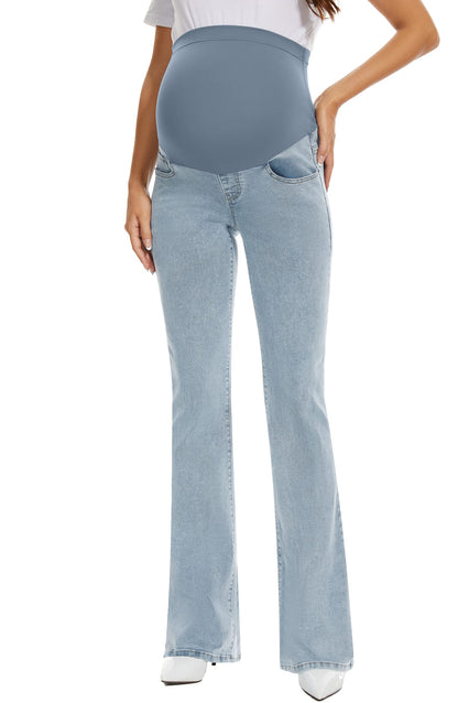 GLAMIX Women's Stretch Maternity Bootcut Jeans with Pockets Over The Belly Bell Bottoms Flare Denim Pants Pregnancy Clothes