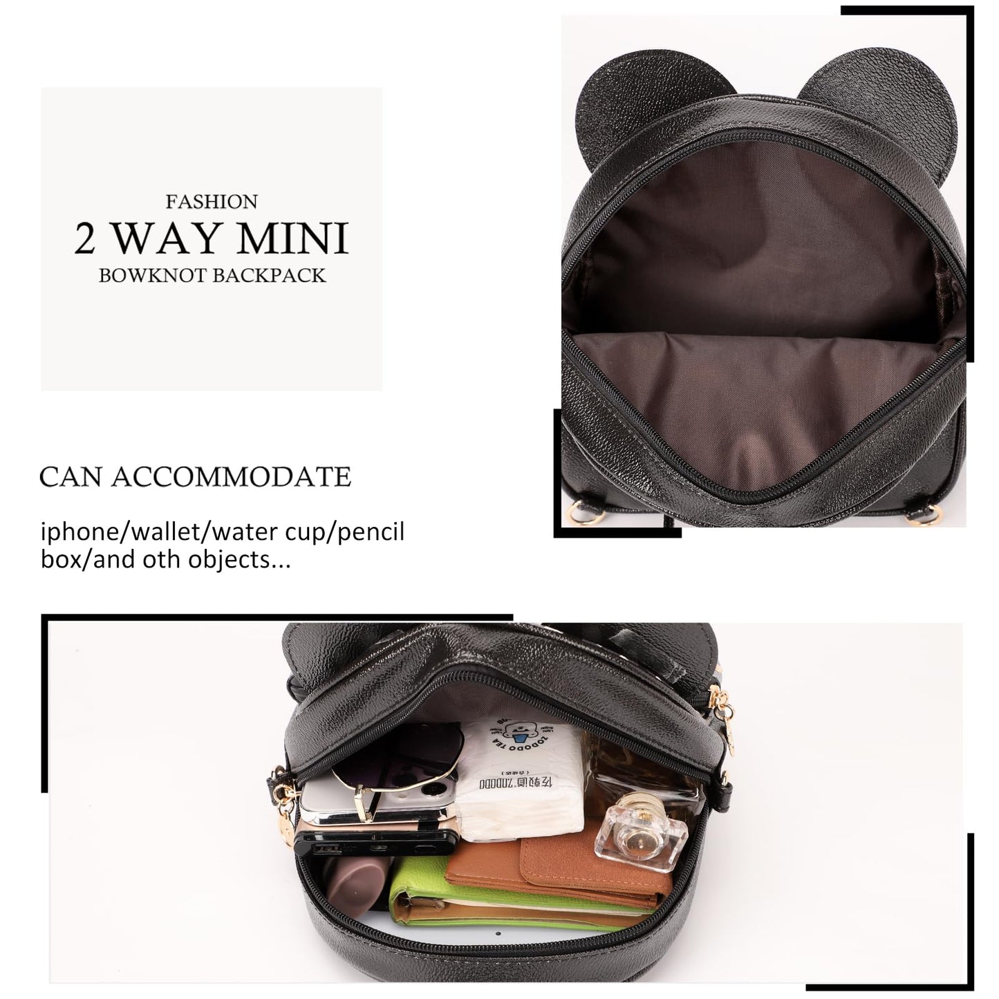 KL928 Girls Bowknot Polka Dot Cute Mini Backpack Small Daypacks Convertible Shoulder Bag Purse for Women