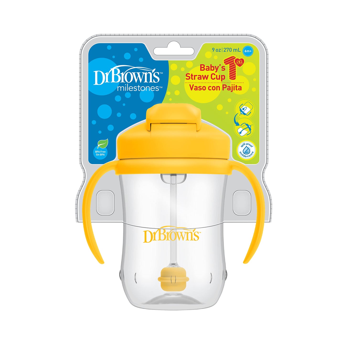 Dr. Brown's Milestones, Baby's First Straw Cup Sippy Cup with Straw, 6m+, 9oz/270ml, Coral, BPA Free