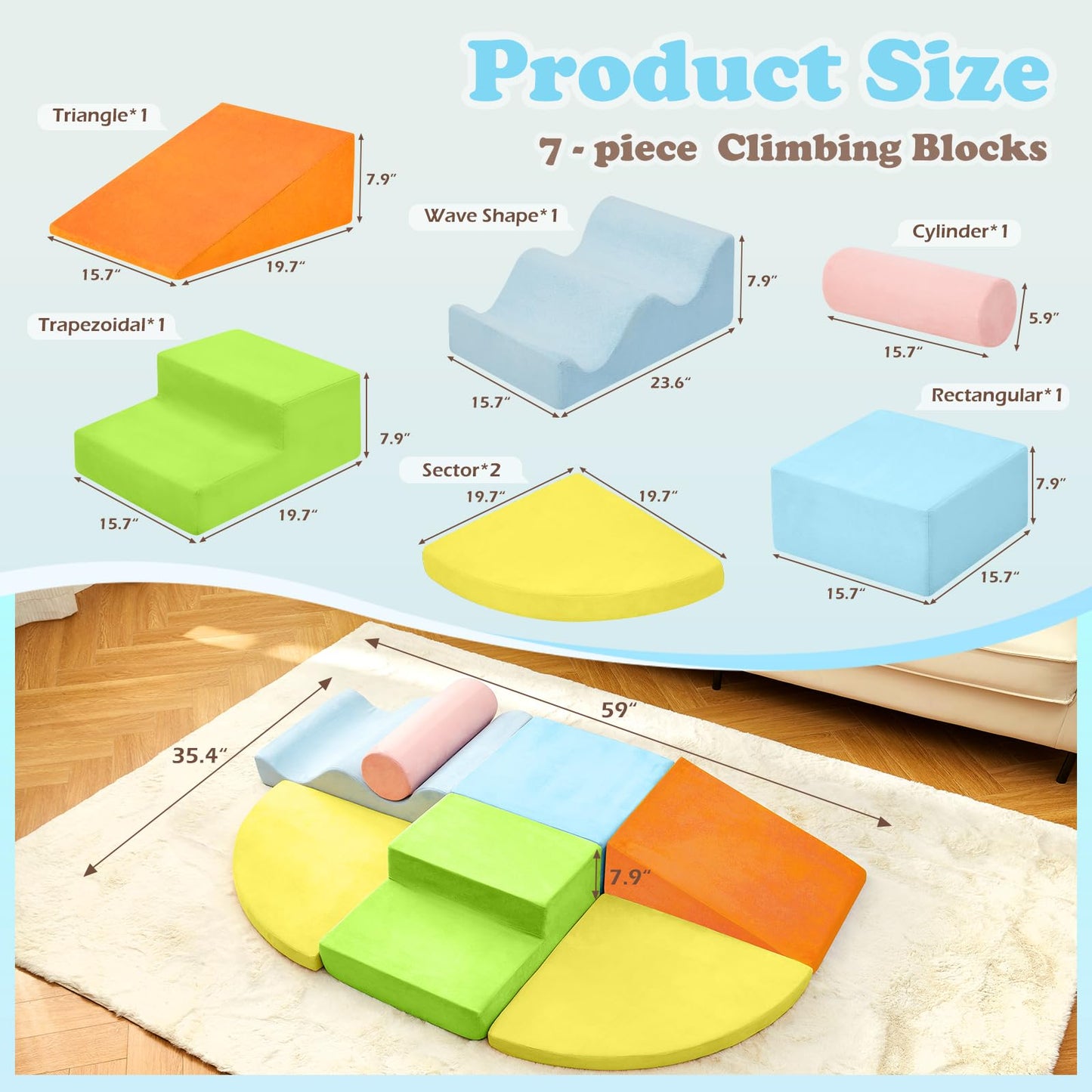 Climbing Toys for Toddlers, Toddler Climbing Toys Indoor, 7-Piece Soft Foam Climbing Blocks Set, Toddler Playtime Corner Climber Indoor Foam Play Gym for Climbing Crawling and Sliding