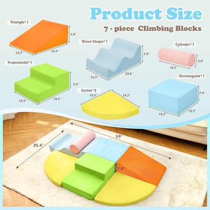 Climbing Toys for Toddlers, Toddler Climbing Toys Indoor, 7-Piece Soft Foam Climbing Blocks Set, Toddler Playtime Corner Climber Indoor Foam Play Gym for Climbing Crawling and Sliding