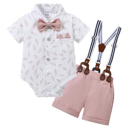 YALLET Baby Boy Clothes Suit Newborn Infant Gentleman Outfits, Formal Dress Shirt+Bowtie+Suspender Shorts Wedding Party Set