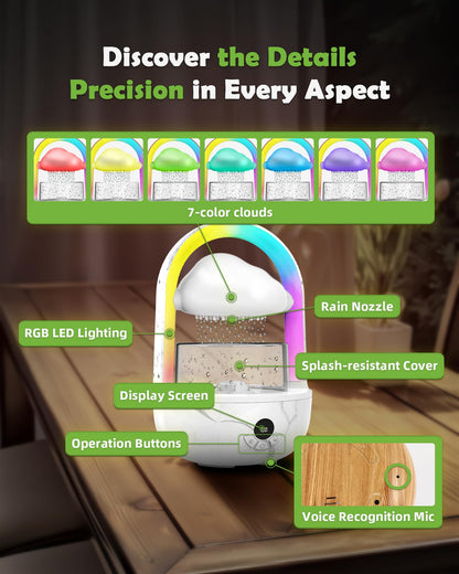 Weljoy Aromatherapy Essential Oil Diffuser Rainbow Rain Cloud Micro Humidifier Water Drip Mushroom Diffuser with Running Lights Rain Sounds for Sleeping-Tabletop Water Fountain&Night Light
