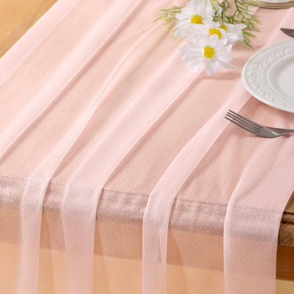 Socomi Blush Pink Gauze Table Runner Chiffon Like Wedding Table Runner 120 inches Long Boho Rustic for Bridal Shower Decorations Baby Shower