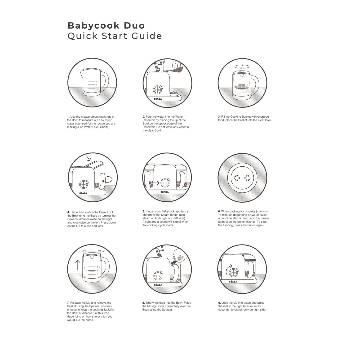 BEABA Babycook Duo 4 in 1 Baby Food Maker, Puree Steamer and Blender for Purees, Grinder with Auto Steam Cooking, Lrg 9.1 Cup Capacity, Makes 54 Servings in 20 Mins, Charcoal