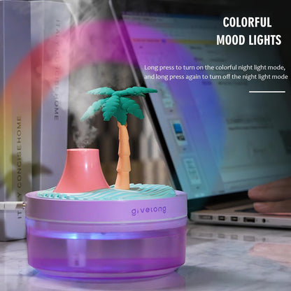 Mini Portable Desktop Humidifiers for Bedroom,Small Humidifier with Cherry Tree,Quiet,Cool Mist, Auto Off,7 Colors Night Light,320ml Air Humidifier Home Office Travel(PINK)