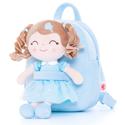 Gloveleya Toddler Backpack Baby Ballerina Girl Gifts Plush Curly Hair Ballet Backpack - Black Blonde 9 inches