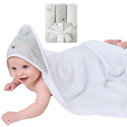 Viviland Baby Towels and Baby Wash Cloths Set Hooded Baby Towels Baby Wipes Absorbent Bath Face Towels Burp Cloths or Face Towels for Girl Boy 6-Pack Size 28 x 28 Inch(Elephant Flower)