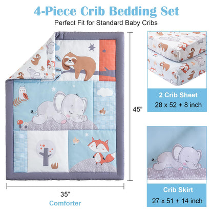 Crib Bedding Set 4 Pieces – Includes Comforter, 2 Fitted Sheets for Easy Changing, Crib Skirt – Soft, Breathable, Machine Washable – Fits Standard Crib Mattress – Baby Nursery Set for Boys & Girls