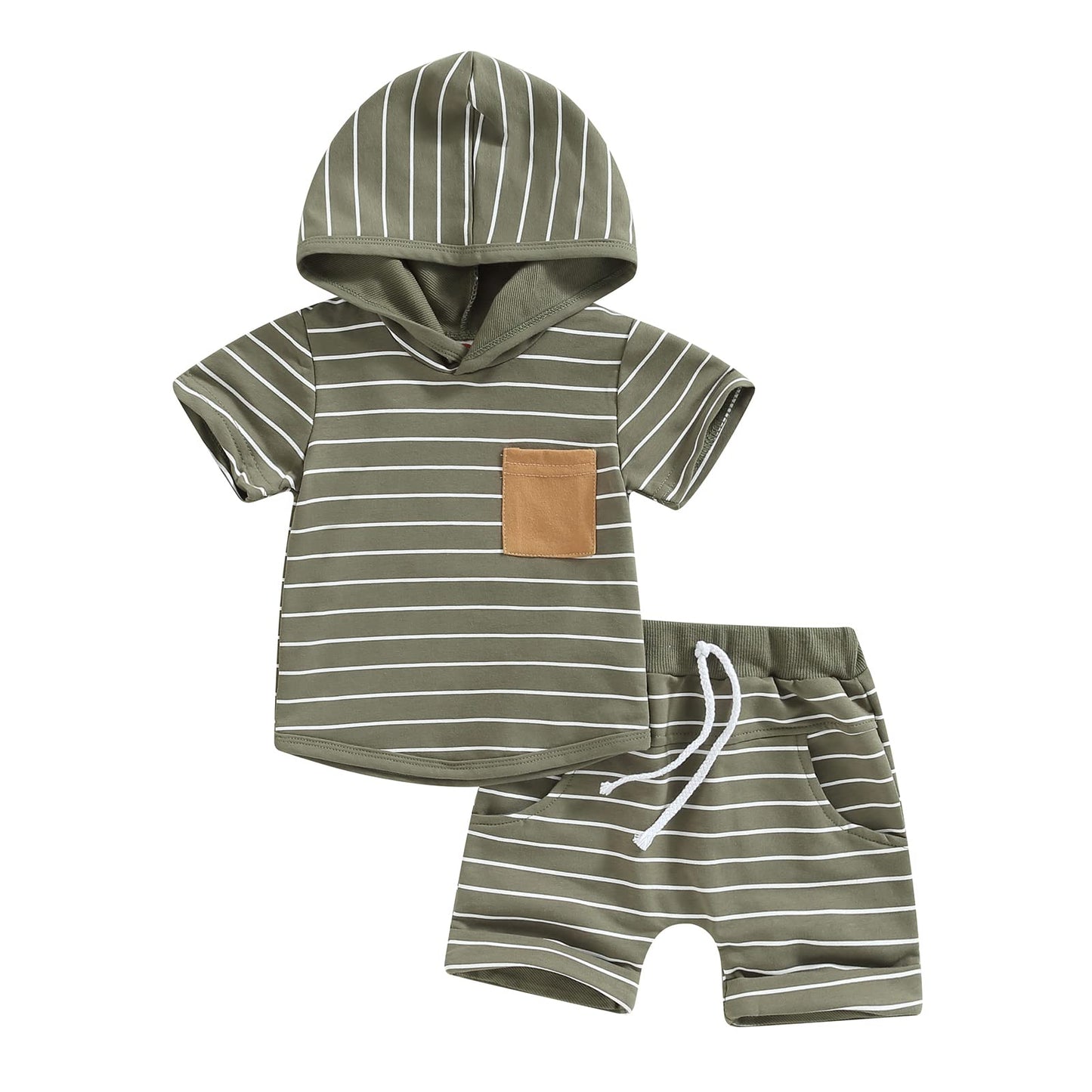 Toddler Baby Boy Summer Outfit Short Sleeve Hooded Stripes Top Casual Shorts Set Infant Newborn Clothes 6 12 18 24 Month