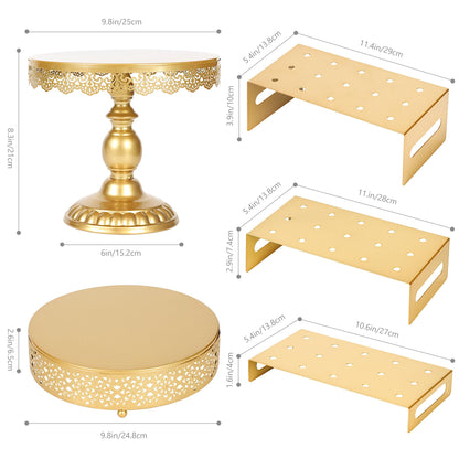 ZUMELER Gold 5Pcs Cake Stands Set Metal Round Cupcake Holder Cookies Dessert Display Plate Serving Tower Tray Platter with Handl for Baby Shower Wedding Birthday Party Celebration