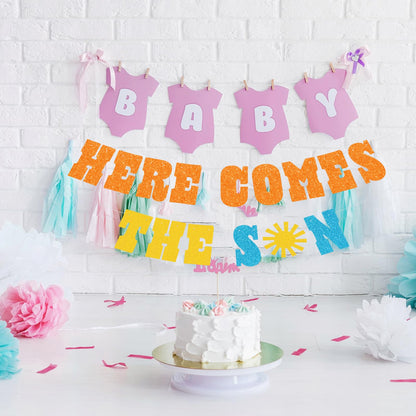 Pre-Strung Baby Shower Banner Oh Baby Sign Rose Gold Glittery Letters | Teddy Bear Gender Reveal Decorations | Baby Sprinkle Decorations for Girl Boy | Baby Gender Reveal Party Decoration Supplies