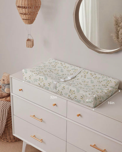 Blissful Diary Muslin Baby Changing Pad with Waterproof Lining Foam, Diaper Changing Table Pad with Cover for Dressers (Monstera, Avocado)