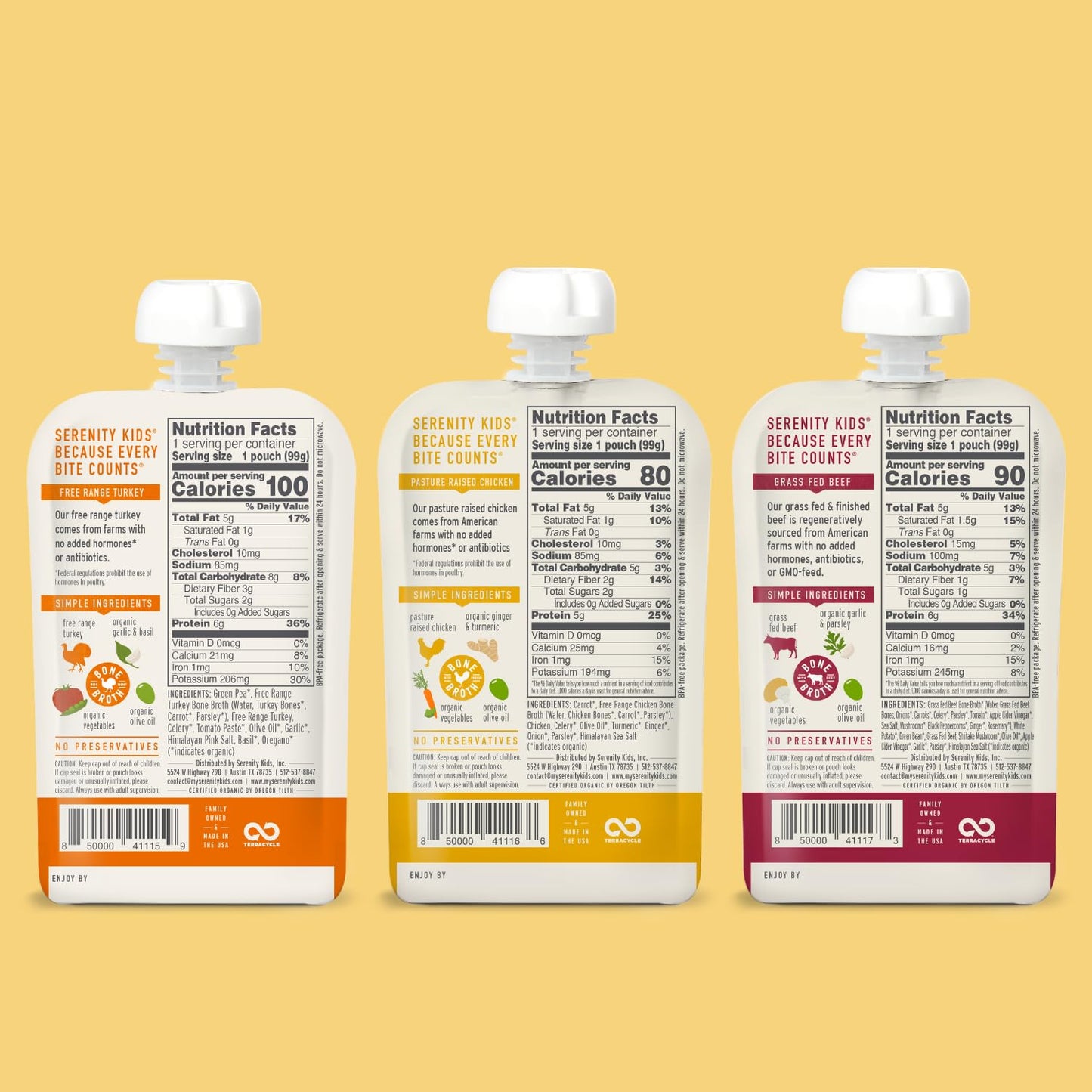 Serenity Kids 6+ Months Baby Food Pouches - Puree with Ethically Sourced Meat & Organic Veggies - 3.5 Ounce BPA-Free Pouch - Variety Pack, 8 Count - Baby Food Meat