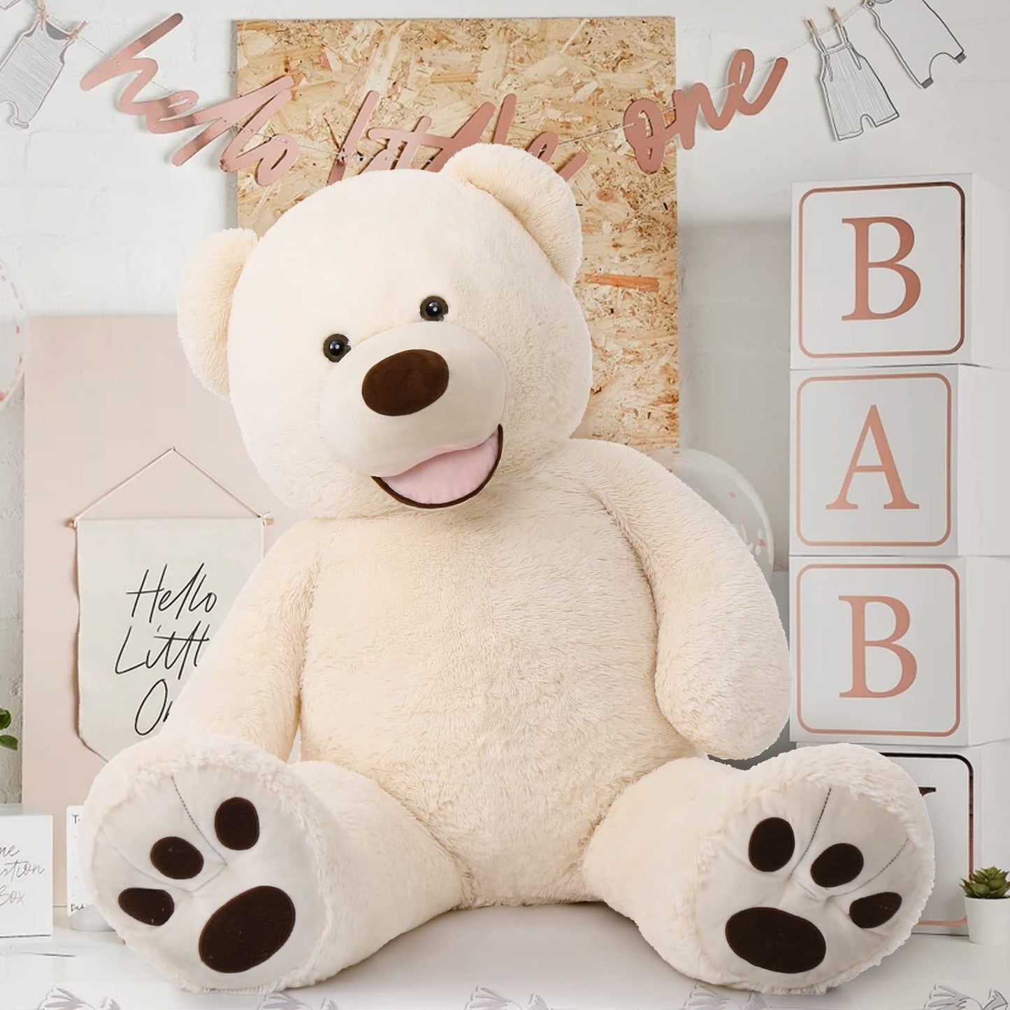 MorisMos Smile Giant Teddy Bear, 51inch Large Stuffed Bears with Big Footprints, Big Stuffed Animals Cuddly Plush Gifts for Girlfriends, Boyfriend, Dark Brown