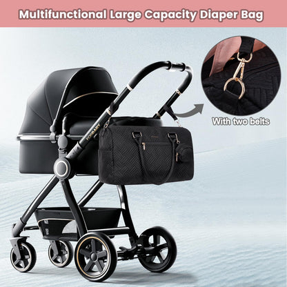 LOVEVOOK Diaper Bag Tote with Pacifier Case and Changing Pad, Large Capacity Mommy Bag for Hospital and Weekender Travel, Functional Baby Bag Newborn Baby Essential, Black