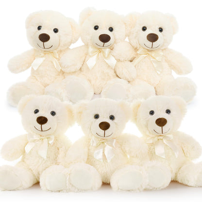 MorisMos 6Pcs Teddy Bears Bulk Baby Shower, 14inch Cute Teddy Bear Stuffed Animals Plush, Small Stuffed Bears on Centerpiece Baby Shower, White