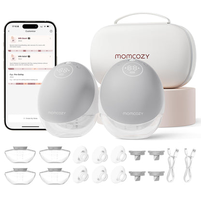 Momcozy Breast Pump Hands Free Upgraded Mobile Flow | M9, App Discreet Control with Personalized Multi-Modes & 15 Levels, Wearable Breast Pump 24mm, 2 Pack Cozy Red