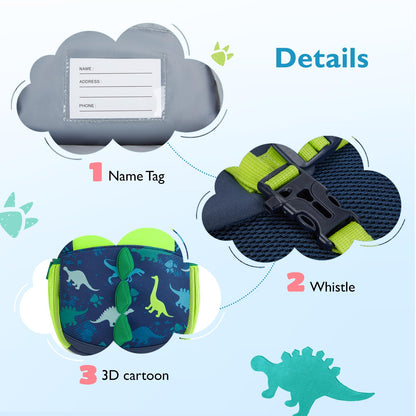mommore Toddler Backpack for Boys 2-4, 3D Cartoon Mini Kids Travel Bag, Small Baby Backpack with Toddler Leash, Chest Buckle, Water-Resistant Pre-K Schoolbag, Dinosaur