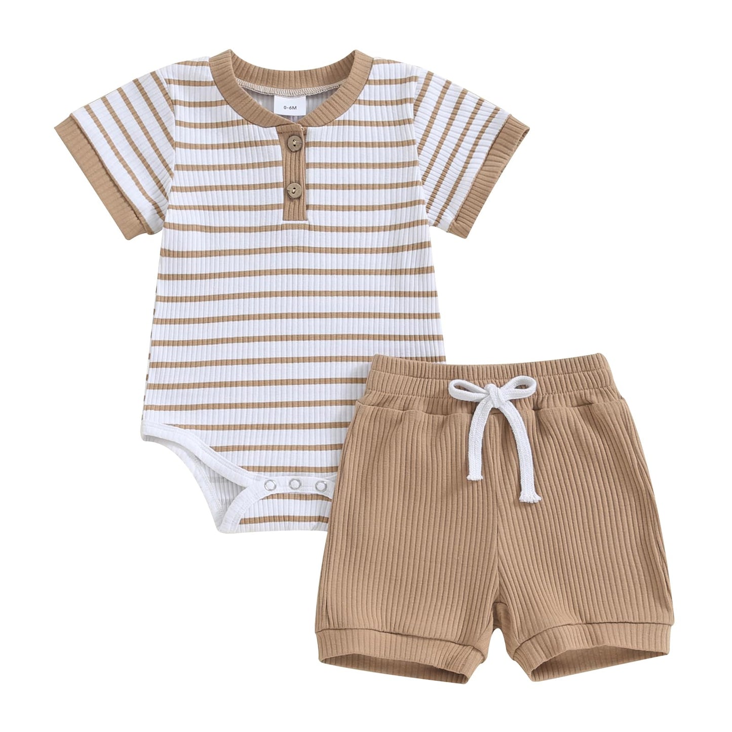 Newborn Baby Boy Girl Clothes 3 6 9 12 18 Months Ribbed Knit Short Sleeve Romper Shorts Set Infant Summer Outfits
