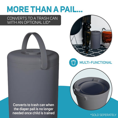 L.A. Baby Magic Diaper Pail - Patented 100% Odor-Free System with Child-Safe Lock - Award-Winning Design - No Refills Required - Works with Regular Trash Bags - Gray