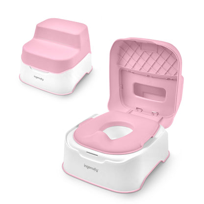 Ingenuity Prepare to Potty 3-in-1 System - Potty Training Toilet, Topper, Step Stool, Easy Setup, Pink, for Toddlers 18 Months+