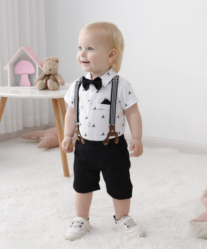 YUEMION Infant Baby Boy Clothes Gentleman Outfits Suits Summer Short Sleeve Bowtie Bodysuit Shirts + Suspender Shorts(0-24M)