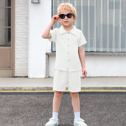 U·nikaka Baby Boys 2 Piece Summer Outfits Casual Toddler Short Sets Little Boys Button Down Shirts Tops and Shorts 2-6Y