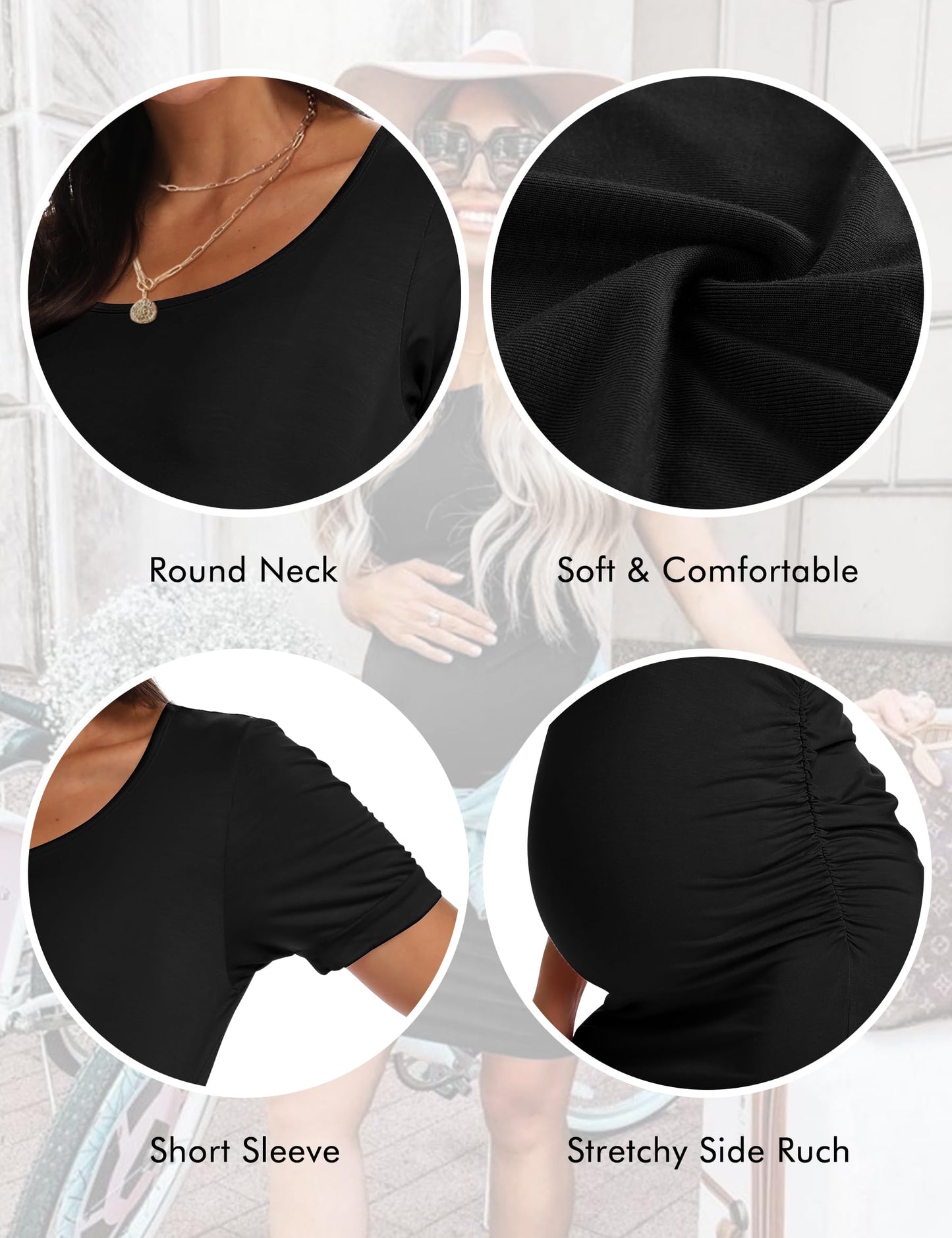 Peauty Everyday Essentials Maternity Bodycon Dress Side Ruch & Short Sleeve Dress for Baby Shower Daily (S-2XL)
