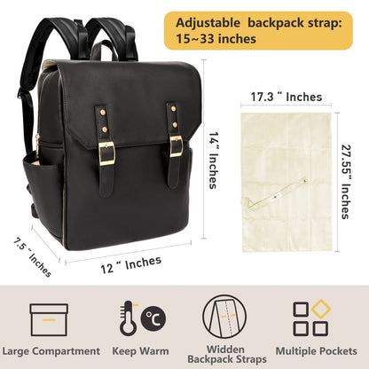 miss fong Diaper Bag Backpack Baby Diaper Bag for baby boy and girls, Leather Baby Bag with 13 diaper bag organizing pouches, Changing Pad, Stroller Straps and 4 Insulated Pockets(Black)