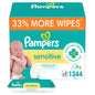 Pampers Sensitive Baby Wipes, Water Based, Hypoallergenic and Unscented, 8 Flip-Top Packs, 4 Refill Packs (1008 Wipes Total)