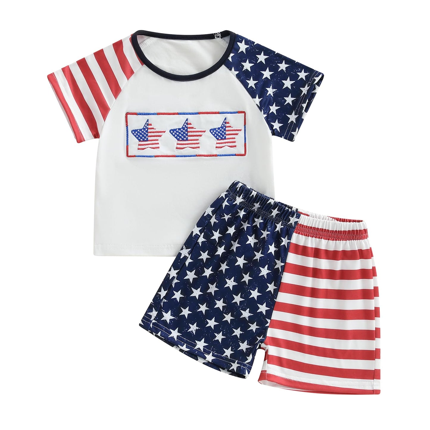Toddler Baby Boy Summer Outfits Short Sleeve Embroidered T Shirt Tees + Striped/Plaid Shorts Infant Clothes Set