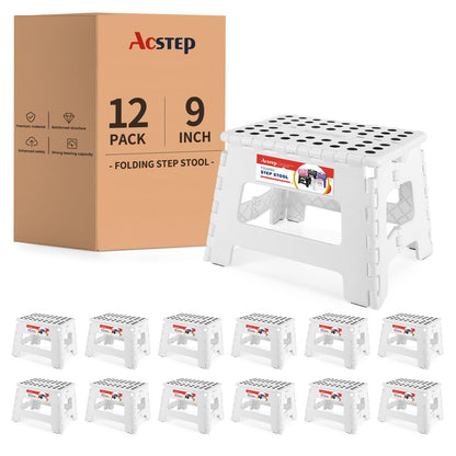 ACSTEP Folding Step Stool 9'' Tall Kids Step Stool Holds Up to 300 lb Plastic Foldable Step Stools for Kids Non-Slip Surface with Carry Handle Collapsible Stool for Home, Outdoor and Indoor(Black)