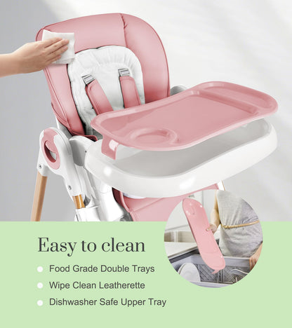 Convertible High Chairs for Babies and Toddlers, Height Adjustable Baby High Chair, High Chair with Removable Tray, Adjustable Backrest and Pedal, Portable Baby Dinning Chair with Lockable Wheels