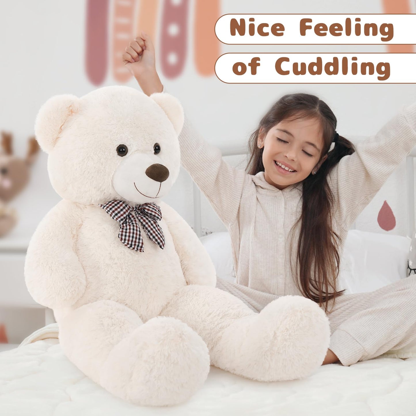 MaoGoLan Giant Big Teddy Bear 4 Feet 47 inch Life Size Tan Plush Bear Brown Stuffed Animal for Children Boyfriend