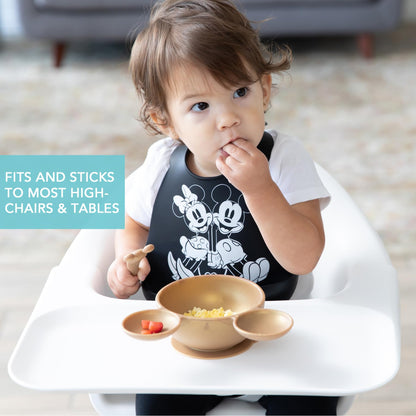 Bumkins Baby Bowls, Disney Minnie Mouse Silicone Baby Feeding Set, Suction Bowls for Baby and Toddler with Spoon, First Feeding Set, Platinum Silicone Bowl for Babies 4 Months