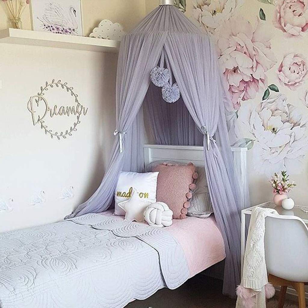Bed Canopy for Girls - Princess Bed Canopy Mosquito Net Nursery Play Room Decor Dome Premium Yarn Netting Curtains Baby Game Dream Castle, Pink