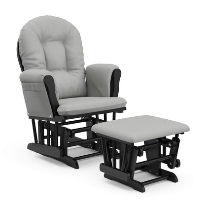 Storkcraft Premium Hoop Glider and Ottoman (Espresso Base, Gray Cushion) – Padded Cushions with Storage Pocket, Smooth Rocking Motion, Easy to Assemble, Solid Hardwood Base