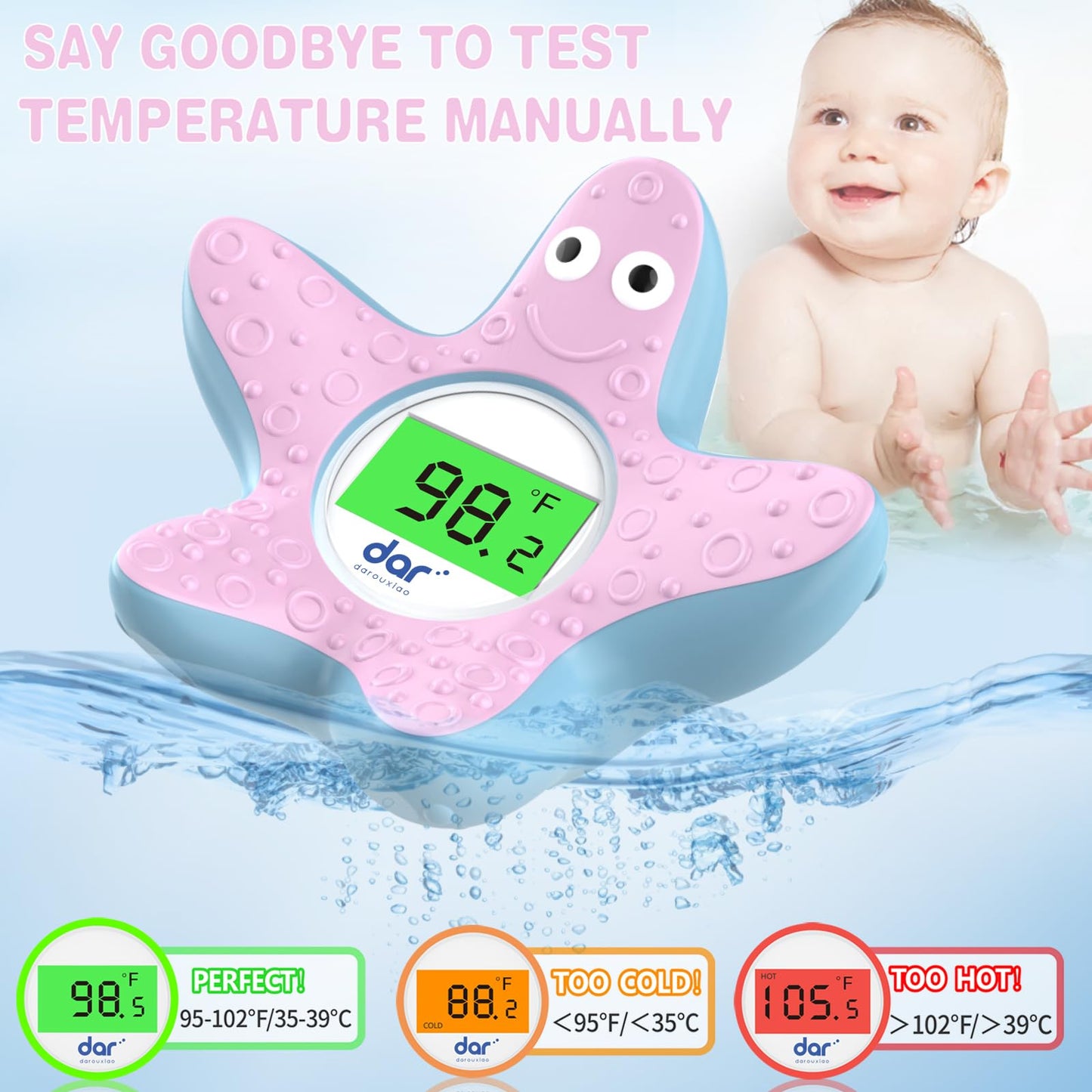 Baby Bath Thermometer, Digital Water Temperature Thermometers with 3 Color Backlit and Temperature Warning, Safety Bath Tube Thermometers Floating Toy for Infant, Toddler