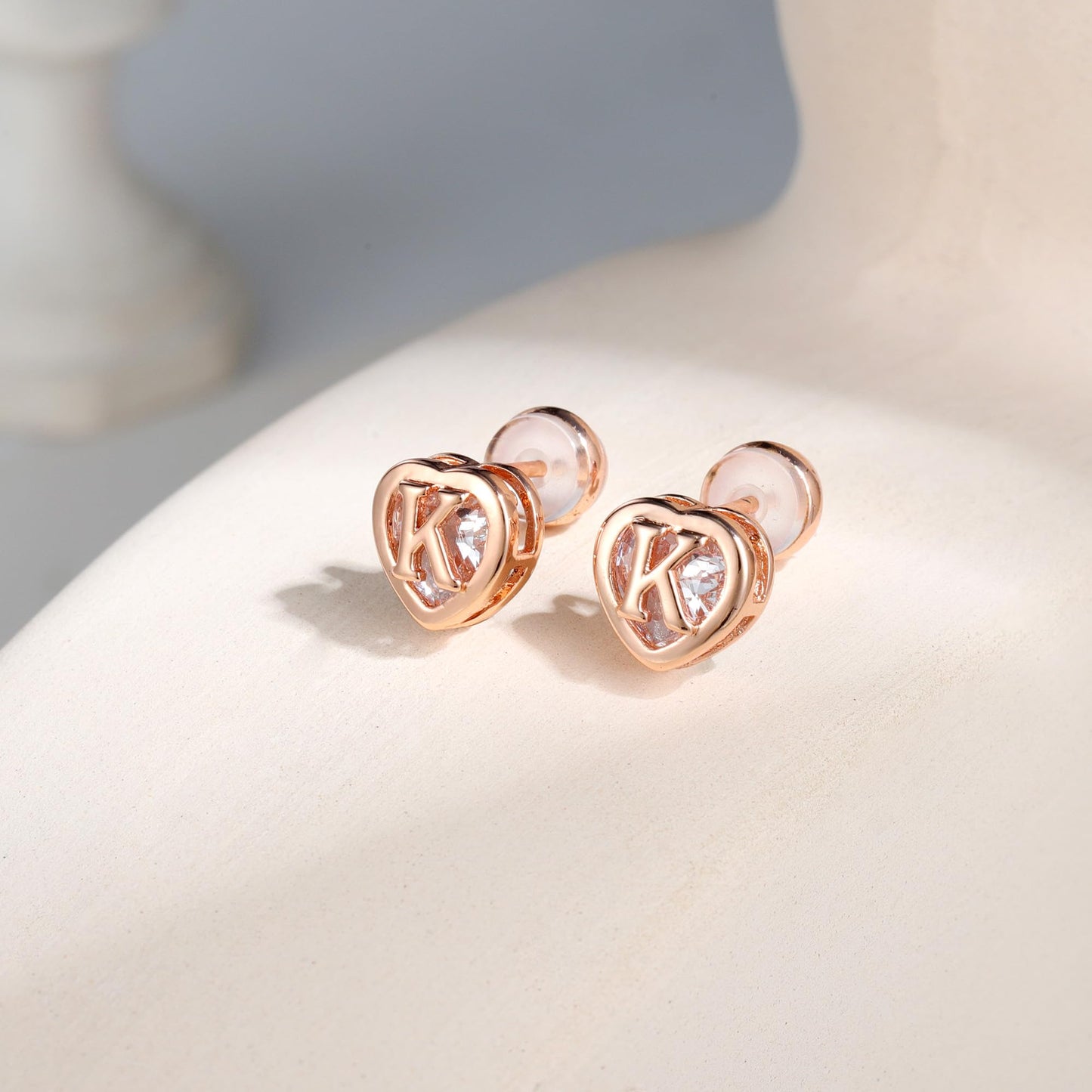 IEFWELL Heart Stud Earrings for Girls Women, S925 Sterling Silver Studs Hypoallergenic Earrings CZ Heart Earrings Initial Earrings for Teen Girls Kids Jewelry for Girls Gifts