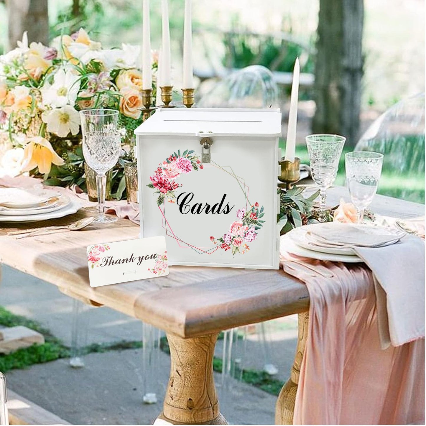 White Wedding Card Box with Lock, Gift Wedding Card Boxes for Reception Money Holder with Rose Sign for Wedding Decorations, Baby Showers, Birthdays, Bridal or Graduation Party Supplies