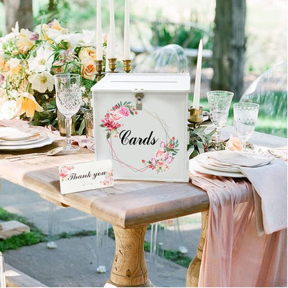White Wedding Card Box with Lock, Gift Wedding Card Boxes for Reception Money Holder with Rose Sign for Wedding Decorations, Baby Showers, Birthdays, Bridal or Graduation Party Supplies