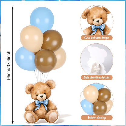 4 Sets Balloon Stand Kit for Table Bear Baby Shower Tables Centerpieces with Balloon Boy Baby Shower Decorations for Bear Theme Gender Reveal Birthday Party Table Decorations Supplies (Brown Bear, 4)