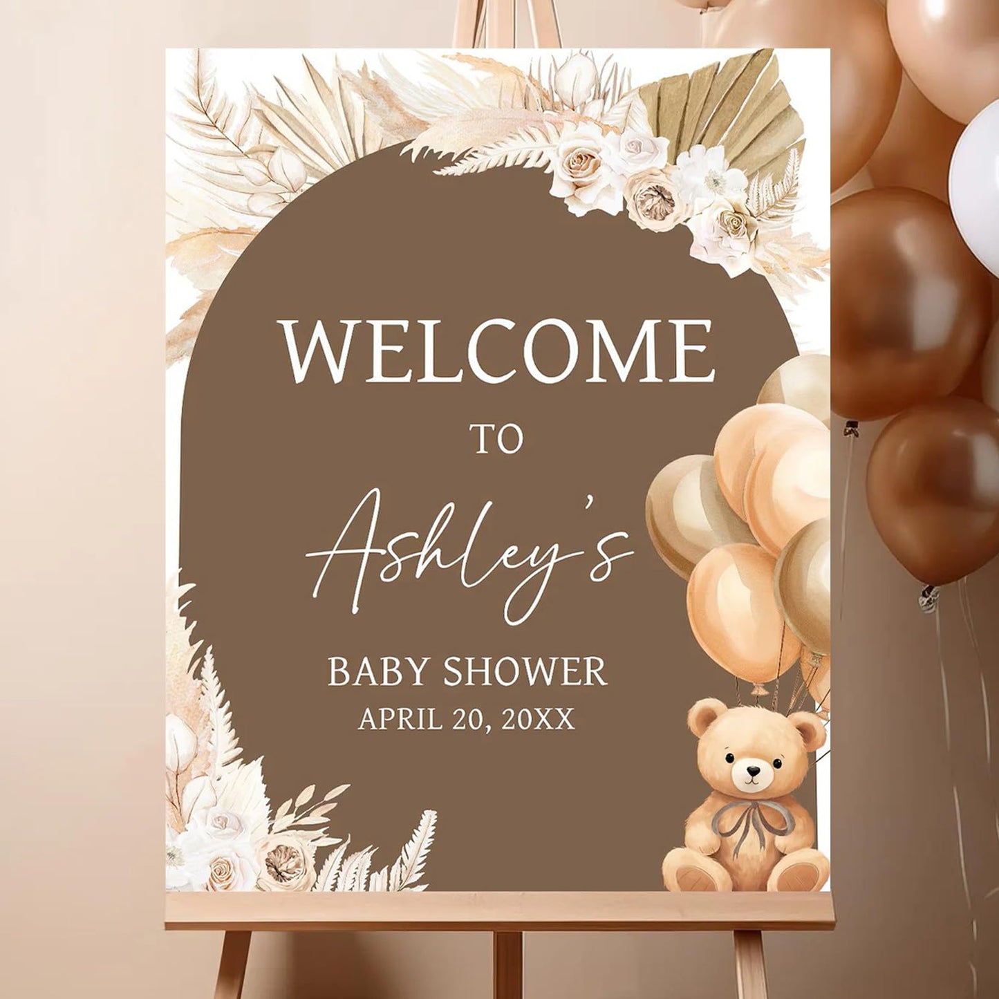 Personalized We Can Bearly Wait Baby Shower Welcome Sign, Welcome to Baby Shower Sign - Teddy Bear & Balloon Theme Décor #5