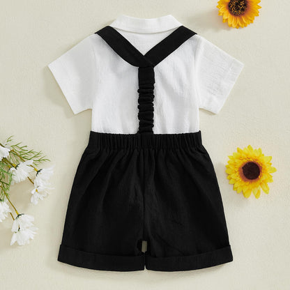 GOOCHEER Newborn Baby Boy Gentleman Outfit Suit Short Sleeve Bowtie Romper Jumpsuit Suspender Shorts Set Summer Dress Clothes