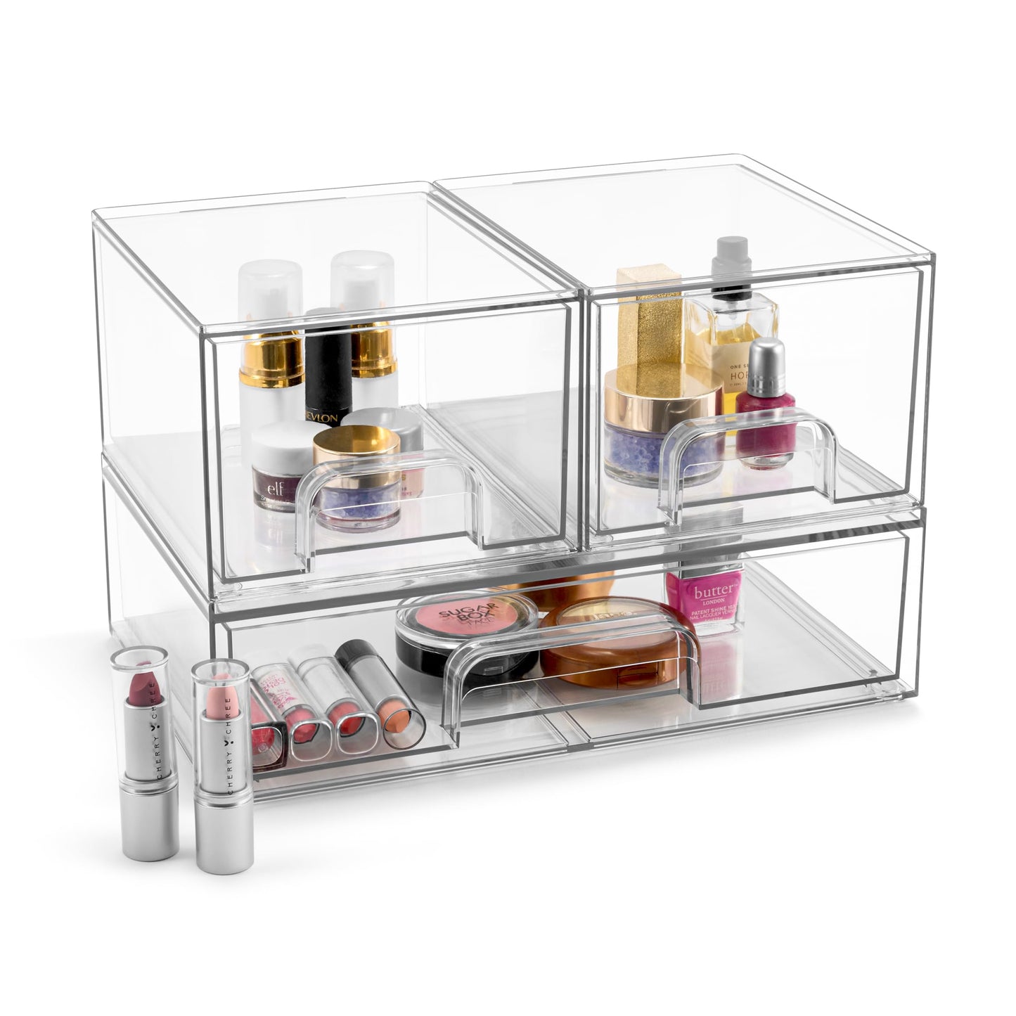 Sorbus Acrylic Storage Containers - 2 Pack, Stackable Storage Bins Set for Bathroom Organization - Clear Acrylic Drawer Organizers - Makeup Case Pull-Out Drawers (7.6’’ and 4.4’’ Tall)