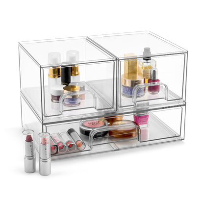 Sorbus Acrylic Storage Containers - 2 Pack, Stackable Storage Bins Set for Bathroom Organization - Clear Acrylic Drawer Organizers - Makeup Case Pull-Out Drawers (7.6’’ and 4.4’’ Tall)