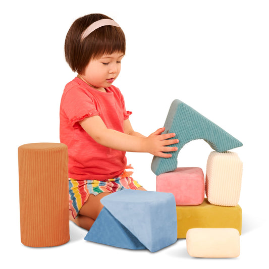 B. Toys Soft Fabric Building Blocks for Toddlers - Educational Alphabet Blocks with Textured Shapes - Stack & Play ABC Blocks for 6 Months+