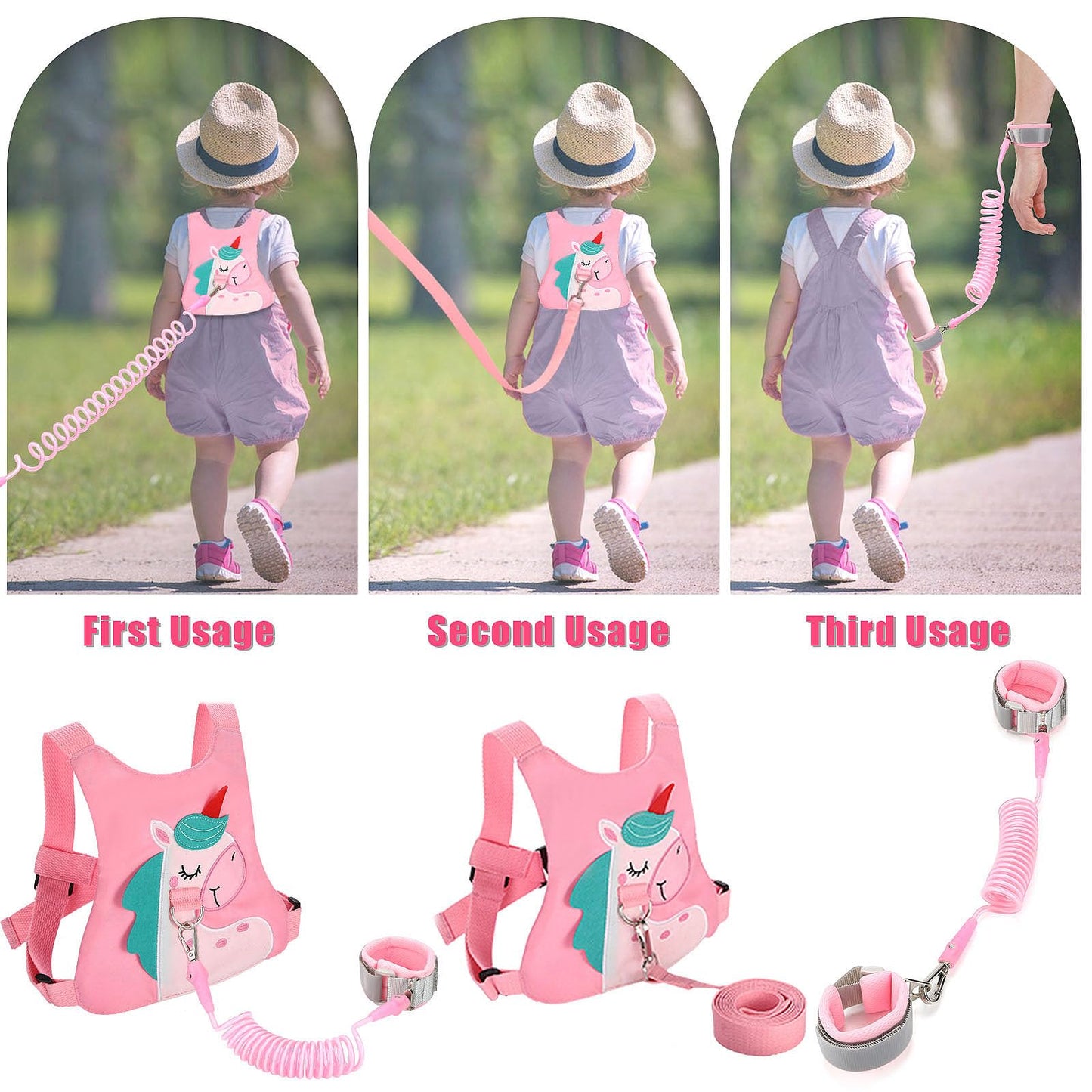 Toddler Leash-Baby Walking Safty Harness and Child Anti Lost Wrist Link for Girls/Boys Travel (Pink)