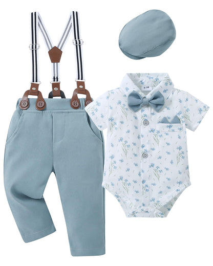 YALLET Baby Boy Clothes Suit Newborn Infant Gentleman Outfits, Formal Dress Shirt+Bowtie+Suspender Shorts Wedding Party Set